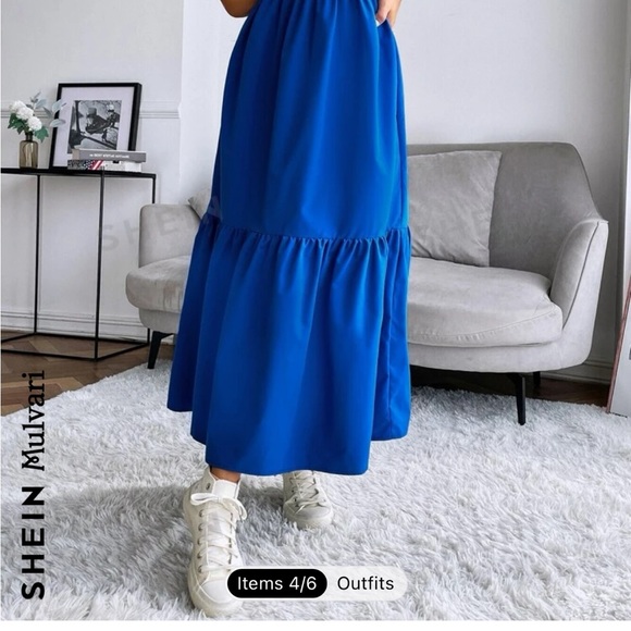 New SHEIN Mulvari Layered Sleeve Ruffle Hem Dress in Royal Blue Size M - Picture 3 of 10
